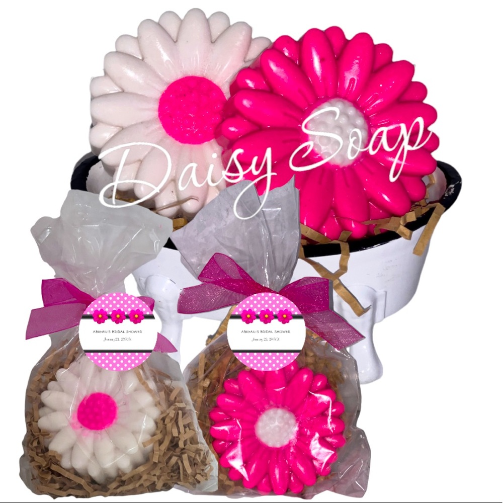 Daisy Soap Bars, Full Size Bar Set 6, Bridal Party Favors, Birthday Gifts, pink